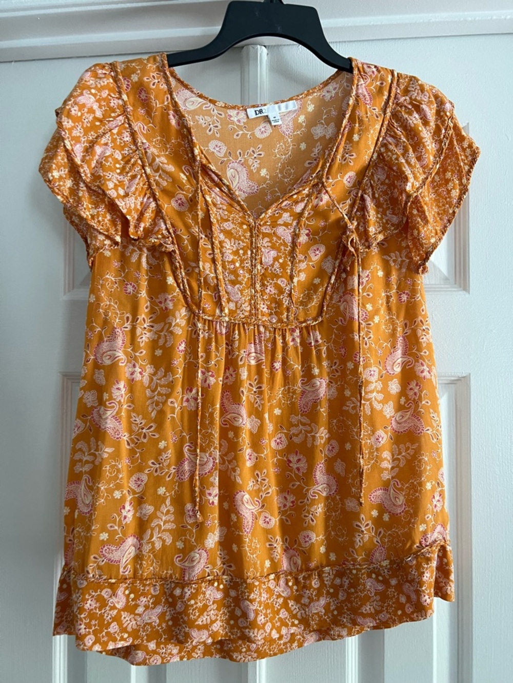 DR2 Mustard Floral Ruffled Peasant Blouse